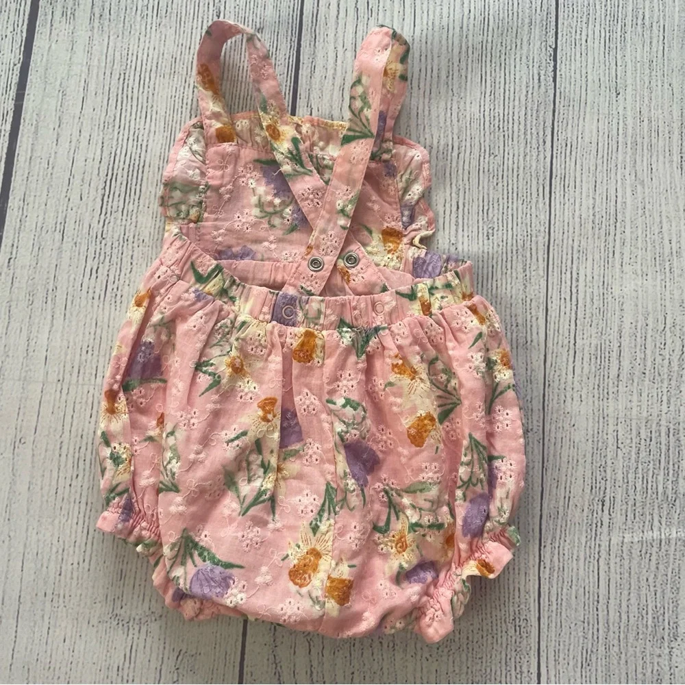Angel Deal Girls Pink Floral Eyelet Sunsuit Bubble Romper size 0-3 months